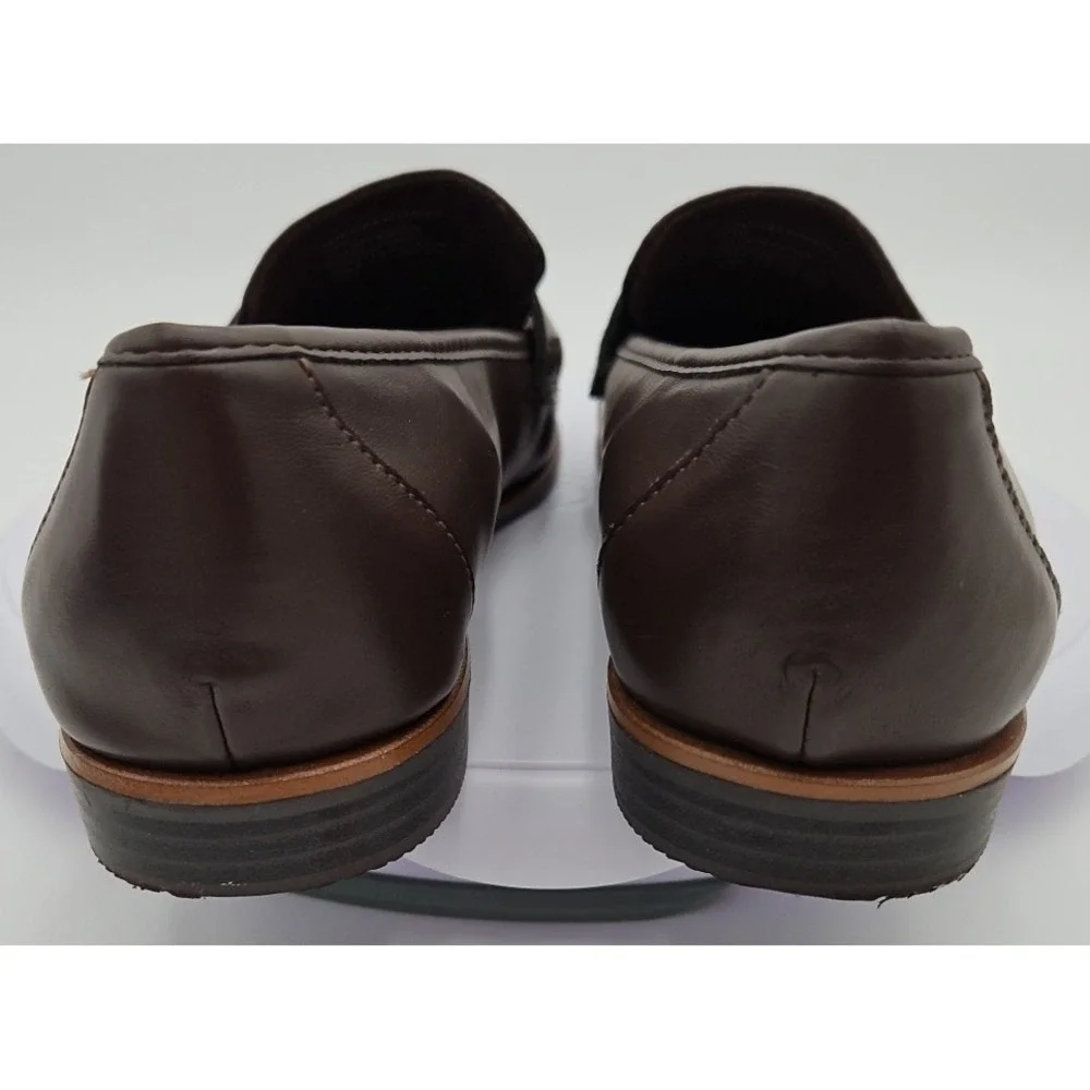 Anne Klein AK Brown Soft Leather iFlex Dress Penny Loafers Gold Logo W/7.5 NWOB